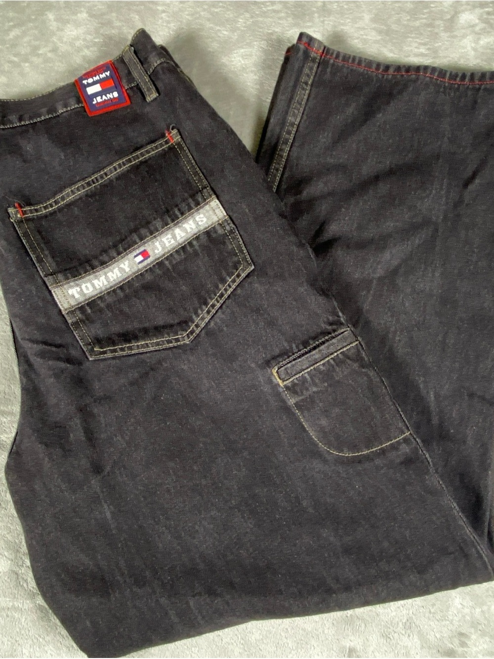 Tommy‎ Jeans Hilfiger Men's 36x32 Black  Carpenter Baggy Wide Leg Vintage